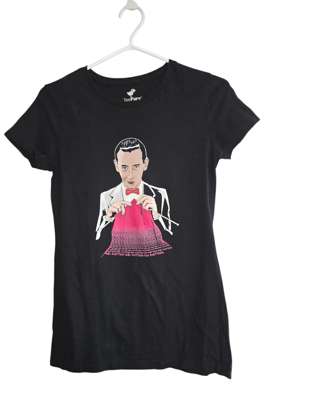 Women's Black Graphic T-Shirt Peewee Herman Knitting